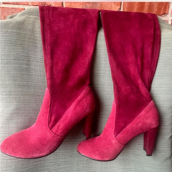 Stuart Weitzman Deep Red Suede Heeled Boots